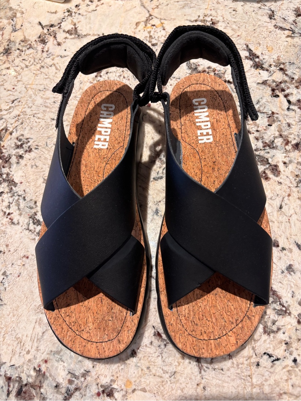 Camper Black Oruga Cork Footbed Sandals